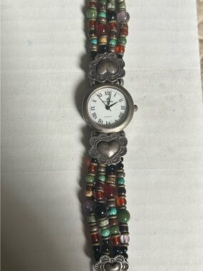 Peyote Bird Sterling and gemstone beaded watch